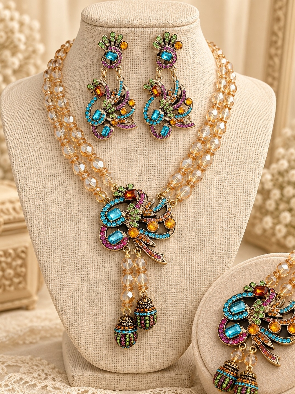 Gorgeous Glass Statement Necklace & Earring Set